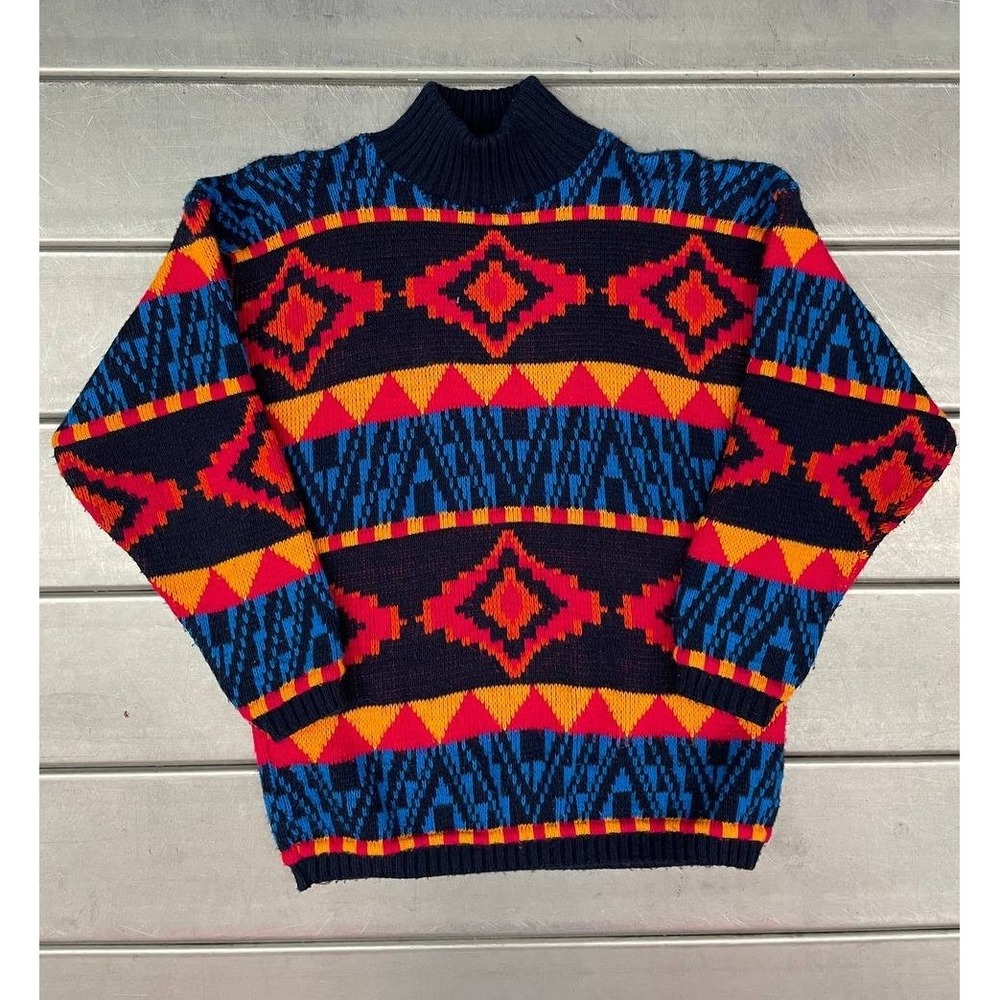 Vintage Croquet Club Sweater Womens Size Medium Geometric Aztec‎ Mock Neck